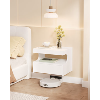 Floating Bedside Tables Set of 2, Wall Mounted Bedside Cabinets, Floating Nightstand with 1 Drawer with Glides, Open Space, Modern, for Bedroom, Living Room, 30 x 40 x 29.2 cm, White 