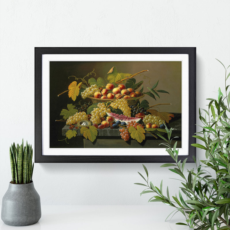 Still Life with Flowers and Fruit Vol.4 by Severin Roesen - Picture Frame Painting, 27cm H x 36cm W x 2cm D, Black