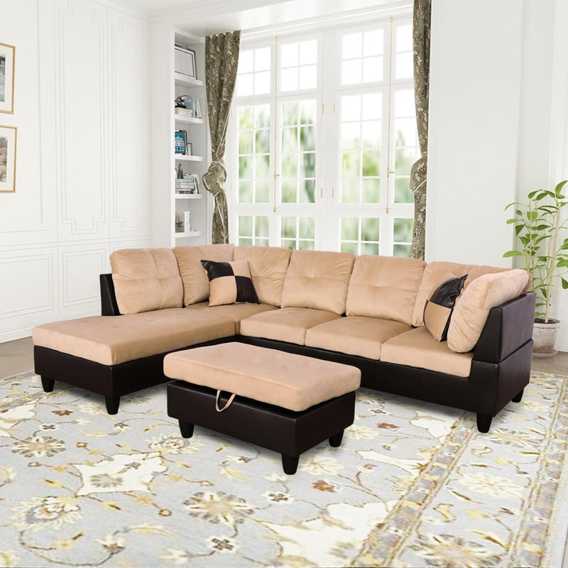 3-piece Lint Sectional Sofa, Left Hand Facing