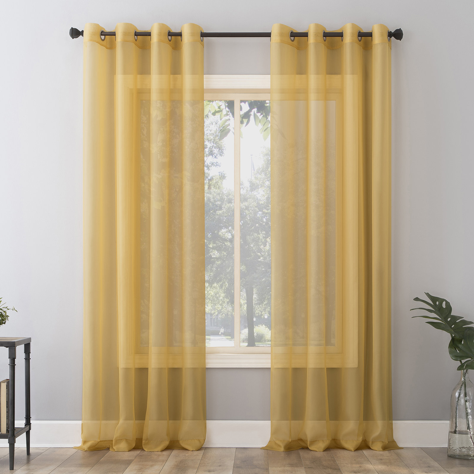 Sheer Grommet Single Curtain Panel - Basics by Wayfair™, 59" W x 63" L, Curry Yellow