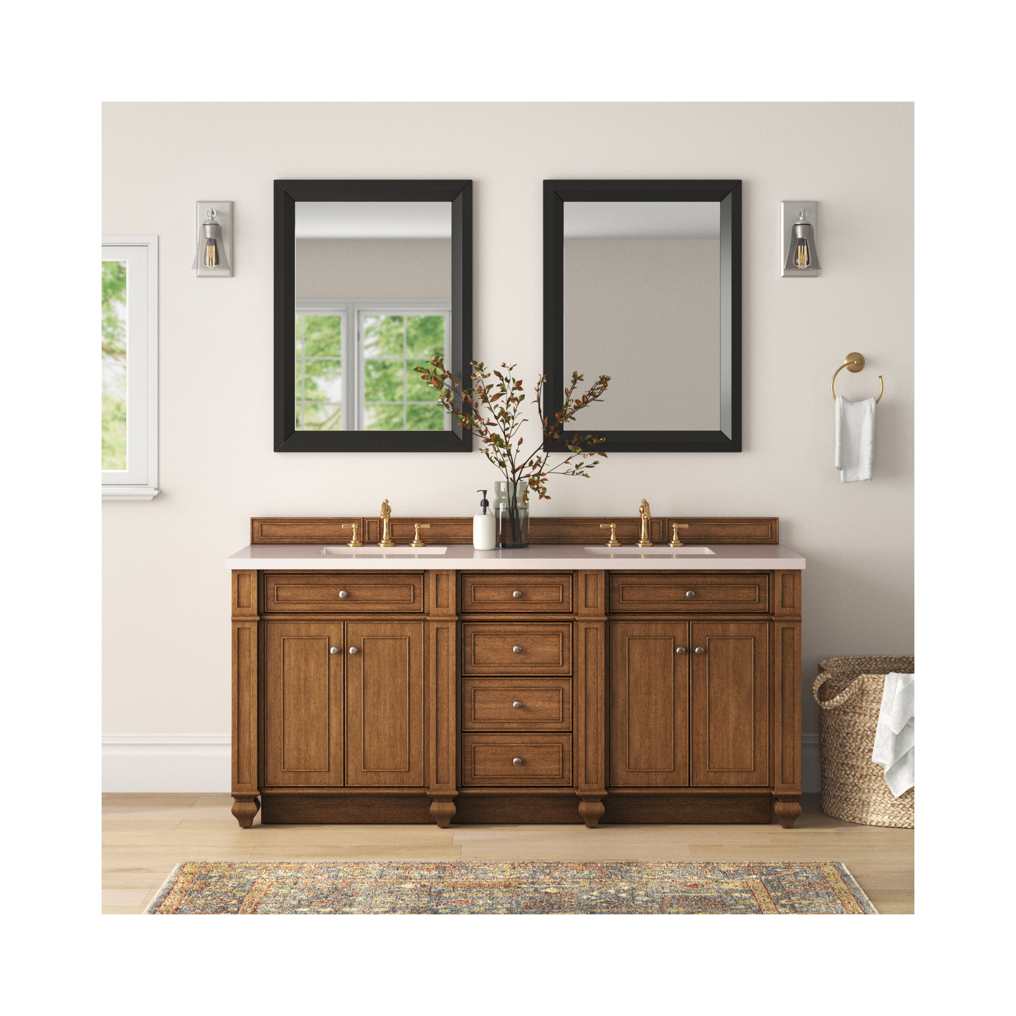 Bristol 72'' W Double Vanity, Eternal Marfil, 8" Widespread, Saddle Brown