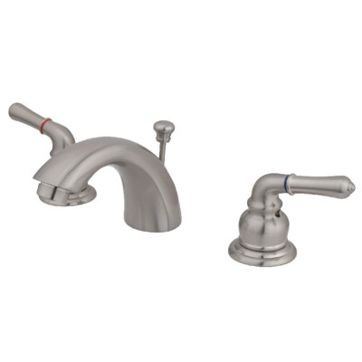 Kingston Brass Magellan Two-Handle 3-Hole Deck Mount Mini-Widespread Bathroom Faucet with Plastic Pop-Up
