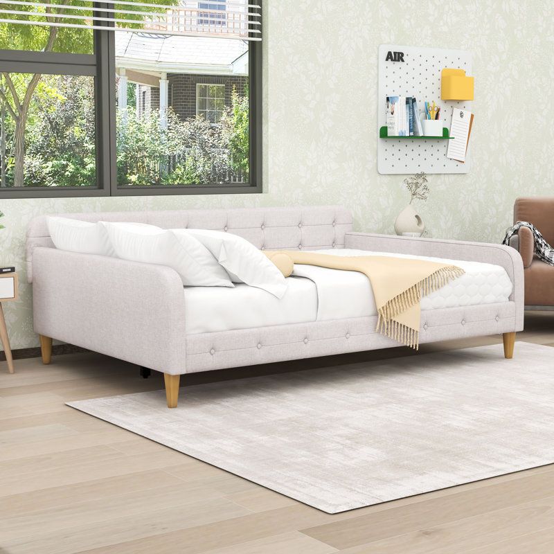 Hiromitsu Upholstered Daybed with Support Legs, Full, Beige