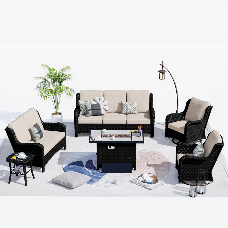 Ensemble de conversation pour 5 personnes avec coussins Kanasha, Beige, Brun
