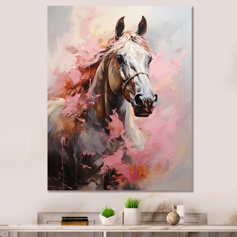 «Pink White Horse Vibrant Pink Equine», reproduction sur toile, H 44 po x l 34 po x P 1,5 po, Toile tendue