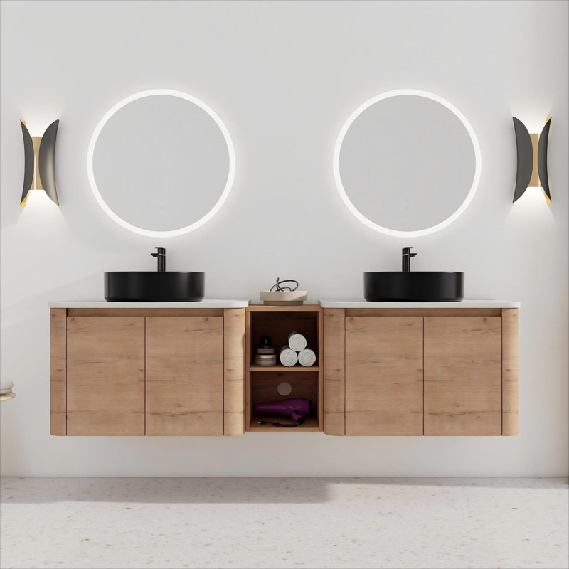 Meuble-lavabo double 30 po avec lavabo et armoire latérale 30 po, Noir