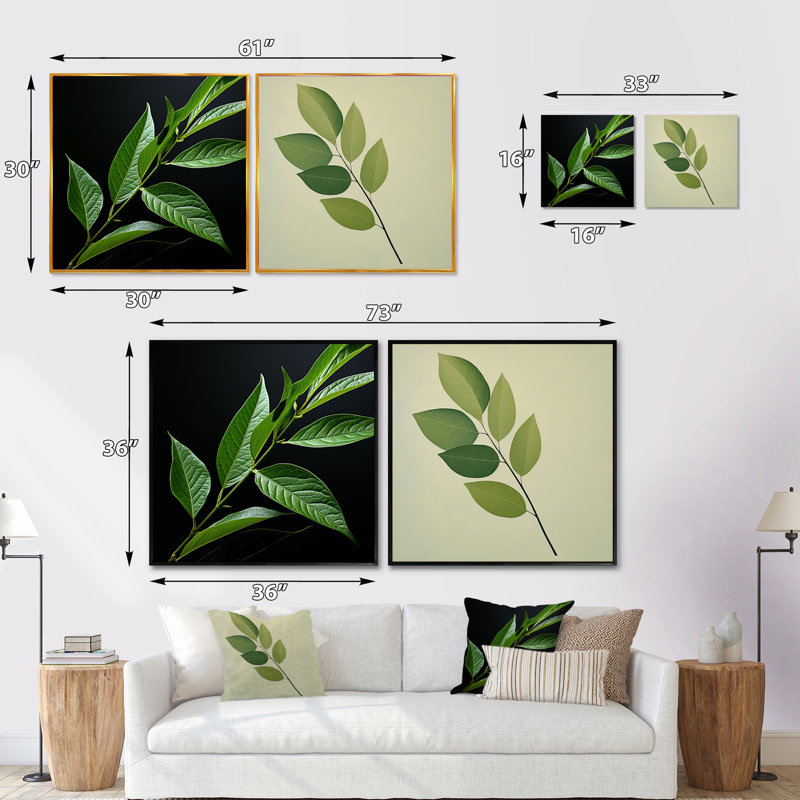 Simplicity in Sage Leaves - Ensemble de 2 feuilles carrées, Cadre flottant blanc, H 30 po x l 61 po