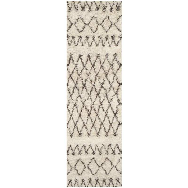 Clem Southwestern Handmade Tufted Wool Ivory/Brown Area Rug, Runner 2'3" x 12'