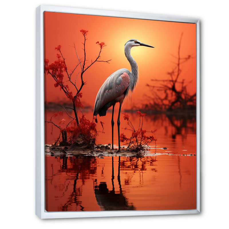 Flamant blanc élégant sur toile, H 44 po x l 34 po x P 1,5 po, Cadre flottant blanc