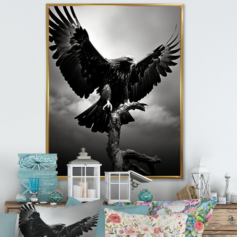 «Powerful Bold Eagle» - Imprimé, H 20 po x l 12 po x P 1 po, Cadre flottant doré