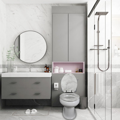Round Marble Toilet Seat Natural Wood Toilet Seat With Zinc Alloy Hinges, Easy To Install Also Easy To Clean(Round, Gray)