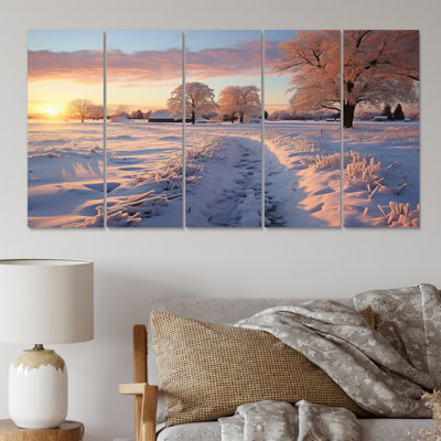 Path to the Winter Dusk - Art mural sur toile, 5 panneaux égaux