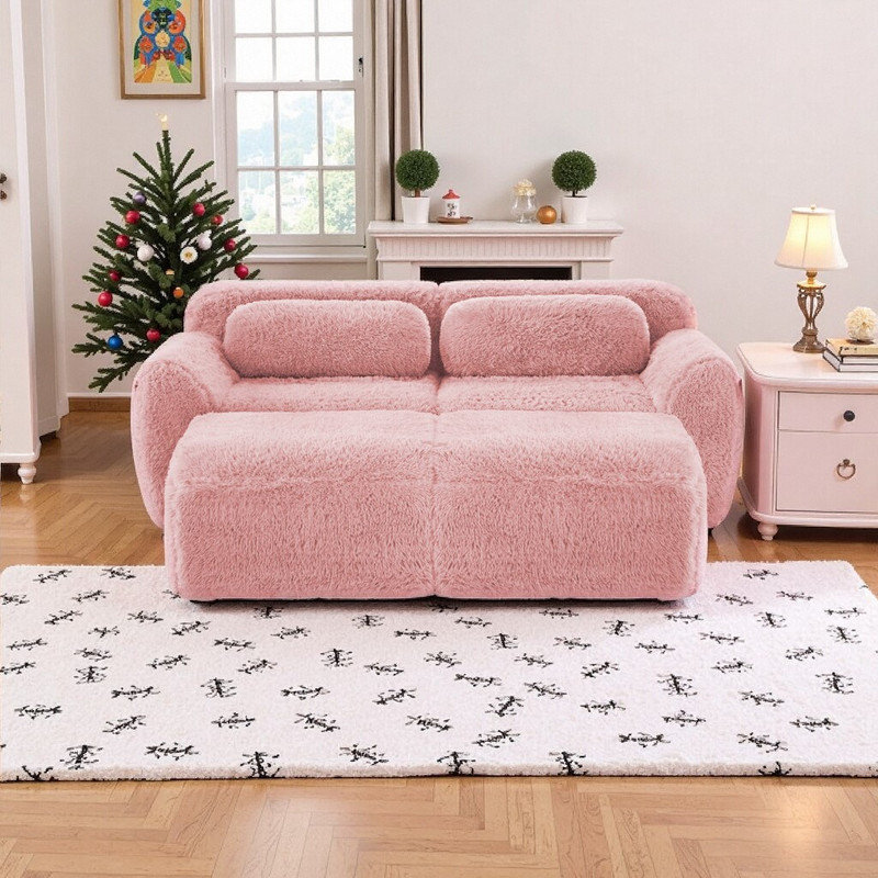 Canapé modulaire 80 po avec méridienne et repose-pieds, 28.7" H x 80.3" W x 72.4" D, 2, Pink