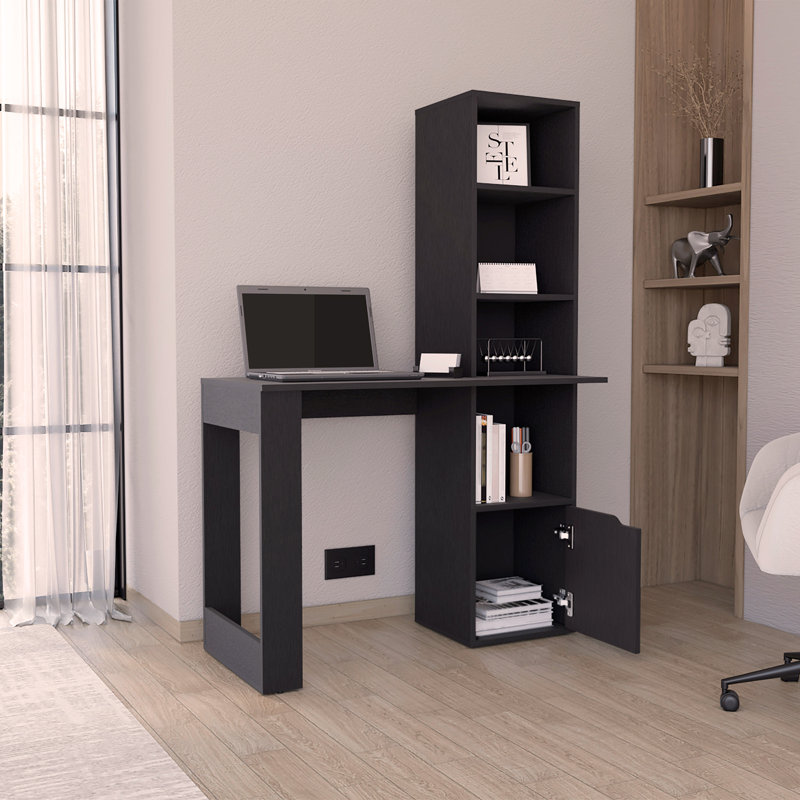 Iowa Computer Desk with 1-Cabinet and 4-Tier Bookcase