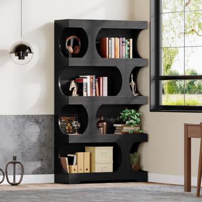 71" H X 39.37" W Tall Bookcase, 4-Tier S-Shaped Bookshelf