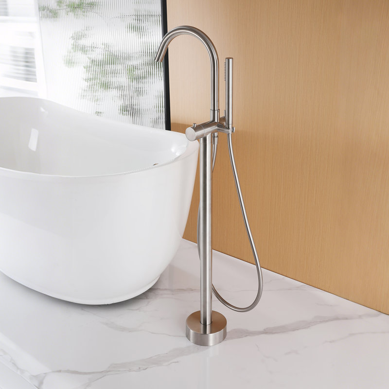 39" H 316 Stainless Steel Thermostatic Freestanding Tub Faucet With Hand Shower, Brushed Nickel