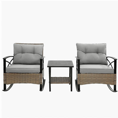 3pcs rocking rattan set wholesale leisure chair outdoor rattan rocking chair set grey