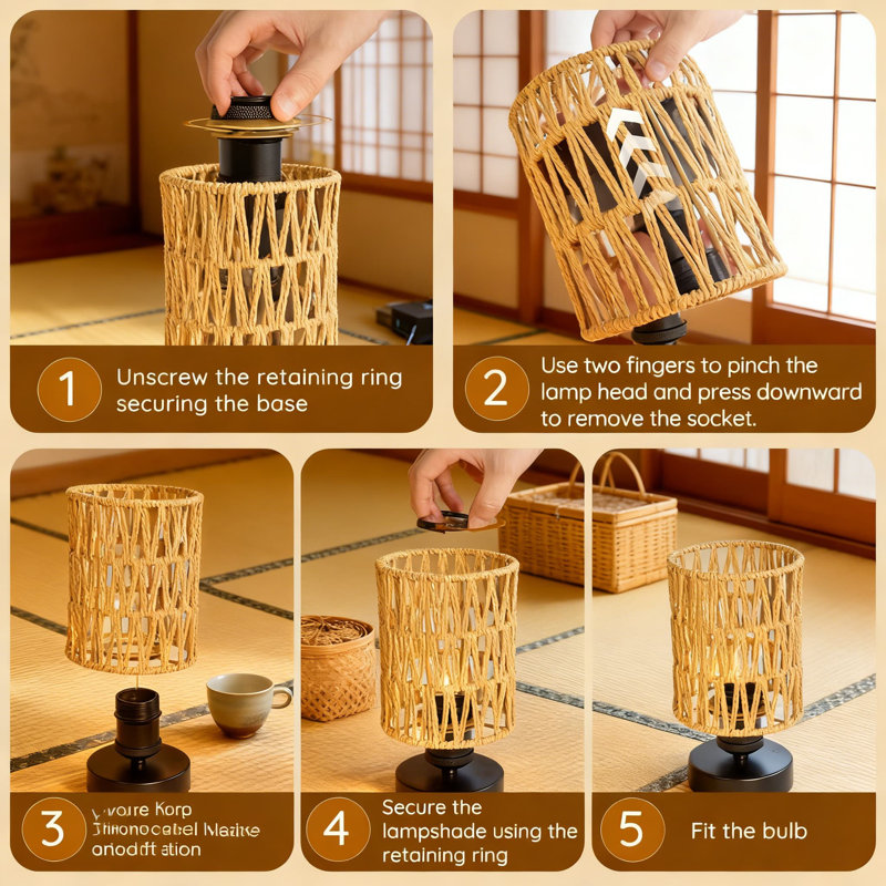 Rechargeable Table Lamp With Hand-Woven Vintage Lampshade, Portable Cordless Touch Desk Light With 3 Brightness Levels, Wireless Battery Powered For Indoor And Outdoor Use, 2-Piece Set