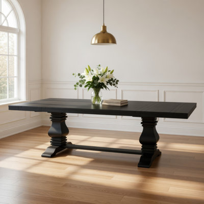 Table de salle à manger Som avec plateau extensible 94-126 pouces de style planche, noir