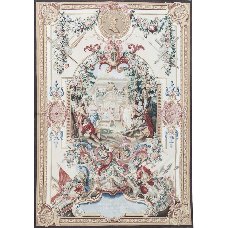 Tapis beige et rouge noué à la main de haute qualité