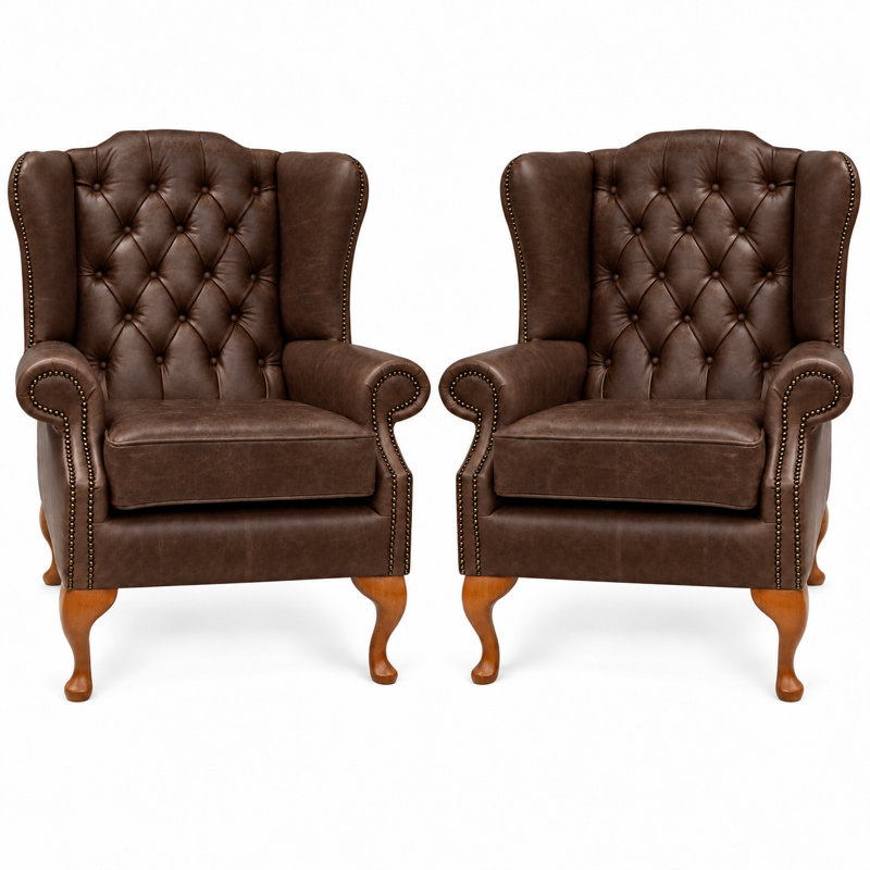 Upholstered Leather Armchair, Vintage Espresso Dark Brown