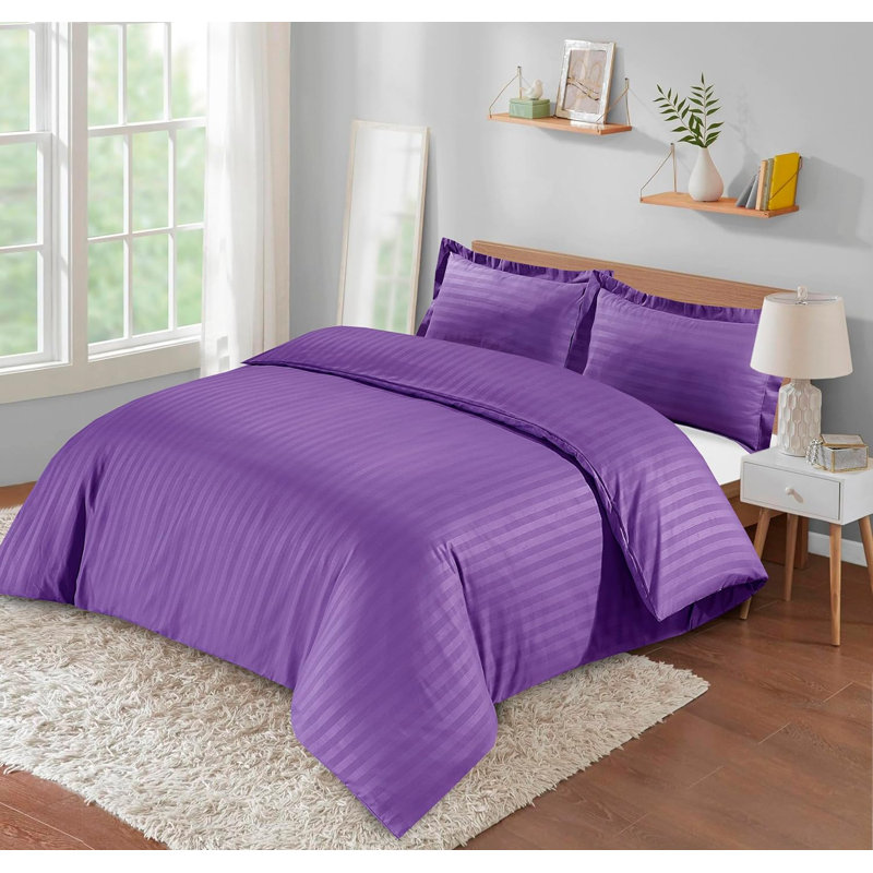 Neacsu Microfiber Striped Duvet Cover Set with Pillowcases Included, Purple, King Duvet Cover + 2 Standard Pillowcases