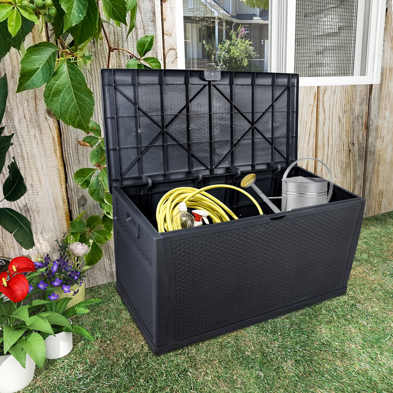 Winado 47'' W 120 Gallons Water Resistant Plastic Lockable Deck Box, Black