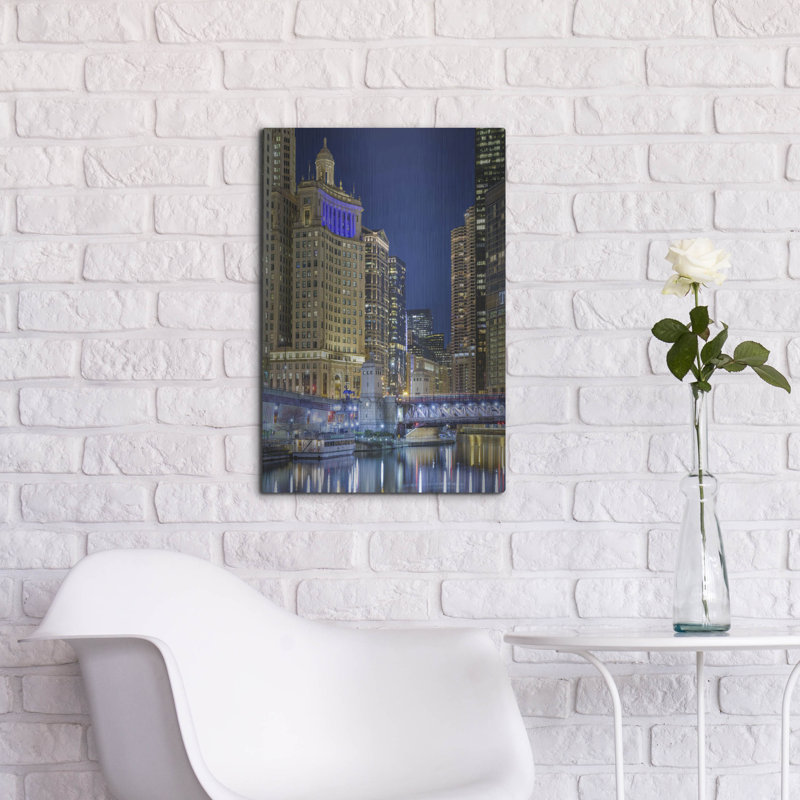 «Chicago River At Night» par AKG, H 24 po x l 16 po