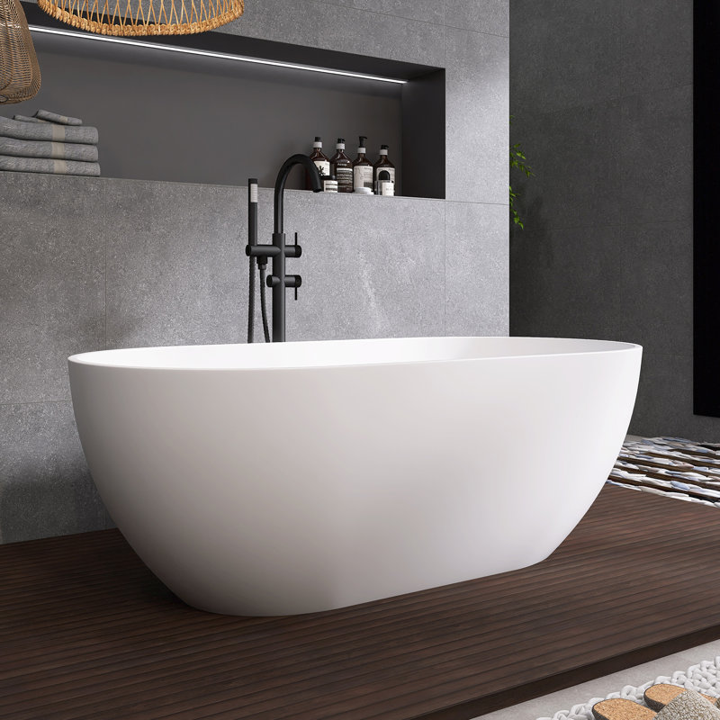 69 po. Baignoire de trempage autoportante à surface solide en blanc mat 69 po