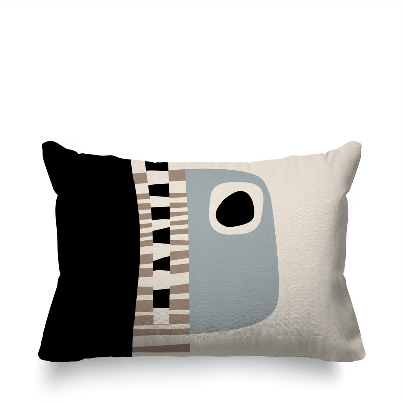 Oreiller rectangulaire réversible intérieur / extérieur Rikka, Gris / noir / blanc cassé, H 14 po x l 20 po