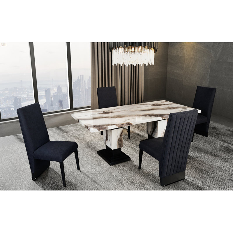 Dining Table Set, Black, Black/White