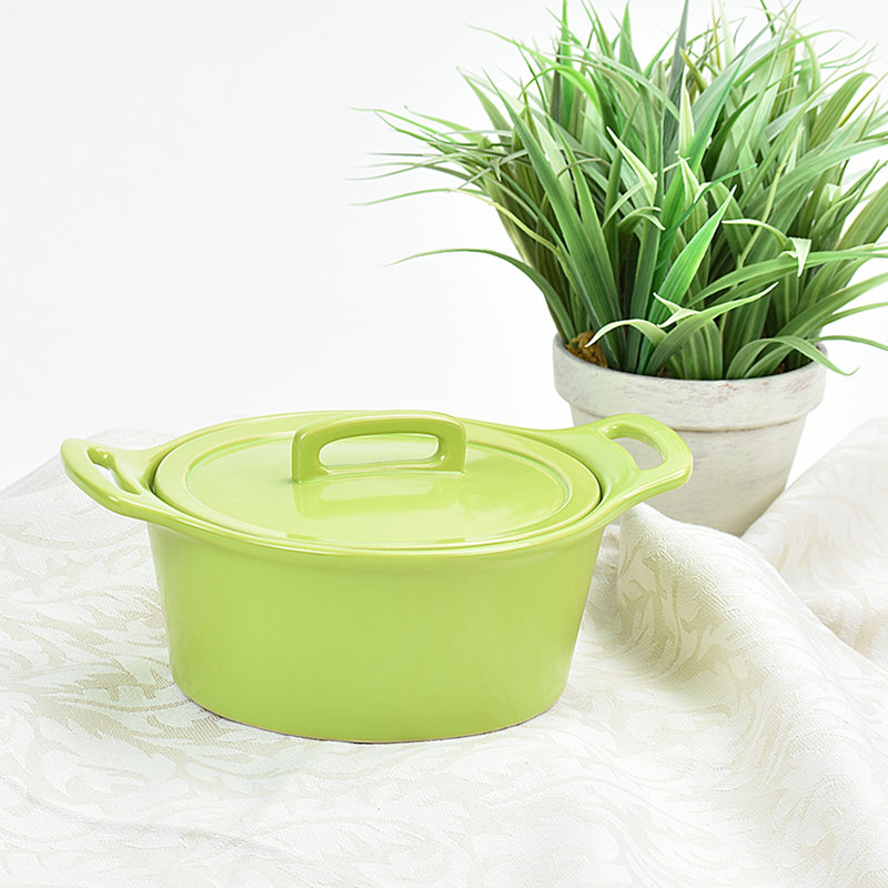 Casserole ronde en grès avec couvercle Omniware, Citron, Grand