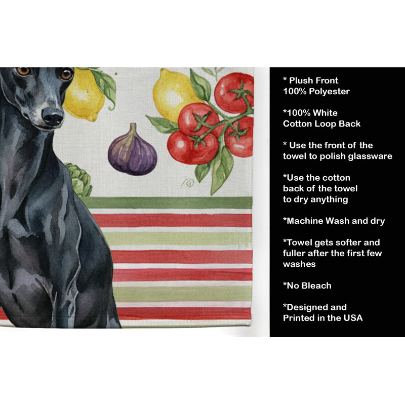Black Italian Greyhound Vegetables Kitchen Towel, Black Italian Greyhound