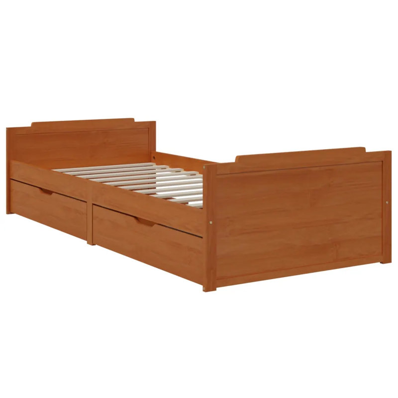 Addonis Solid Wood Drawers Bed, Honey Brown