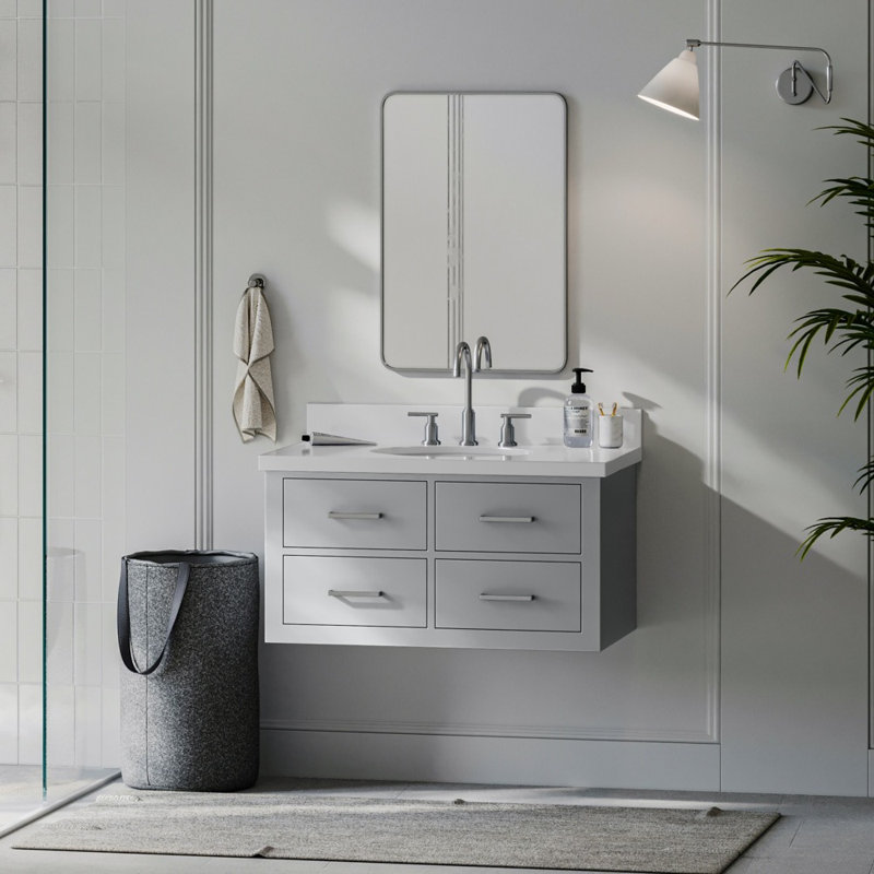 Ensemble de meuble-lavabo mural simple 37 po Macmullin, Gris, Nickel brossé