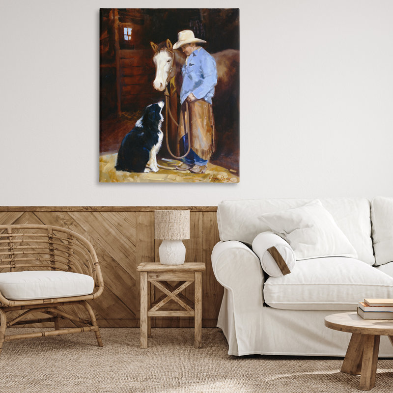 «Cowboy with Horse & Dog», art mural par Carolyne Hawley, H 48 po x l 36 po