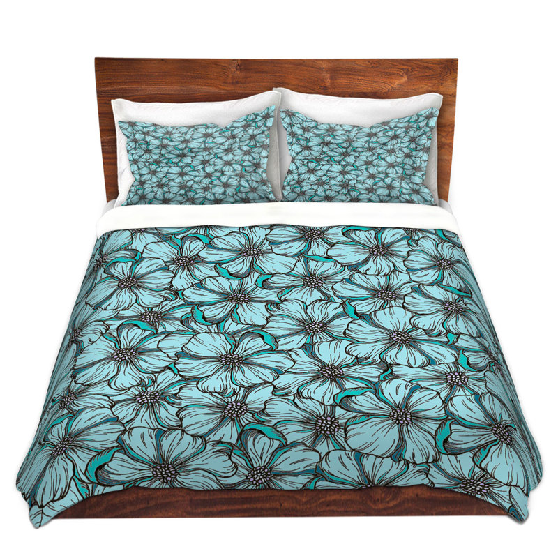 Ensemble de housse de couette en microfibre DiaNoche par Julia Di Sano - Wild Blooms Teal Aqua