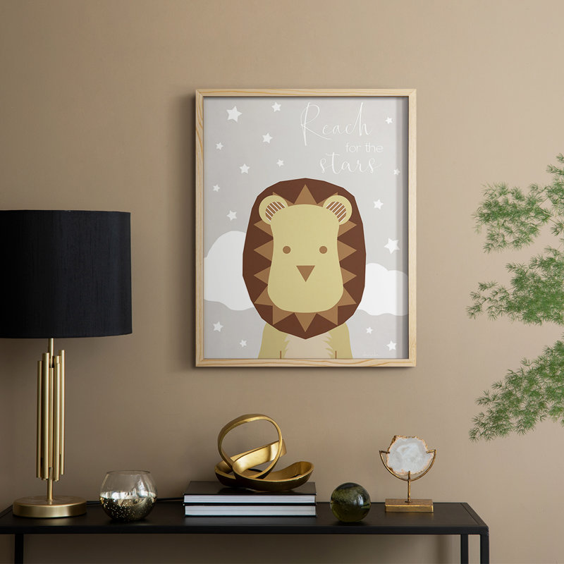 Étoiles lion, reproduction encadrée - bois massif, H 21 po x l 17 po