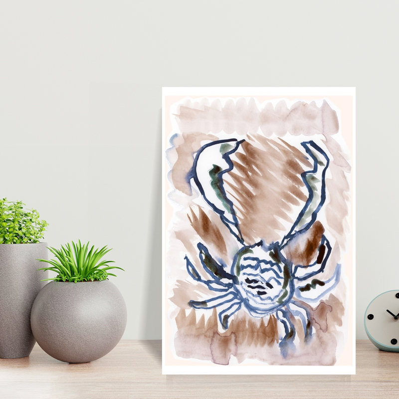 Impression d'art mural bleu crabe aquarelle abstraite minimaliste moderne, H 18 po x l 12 po