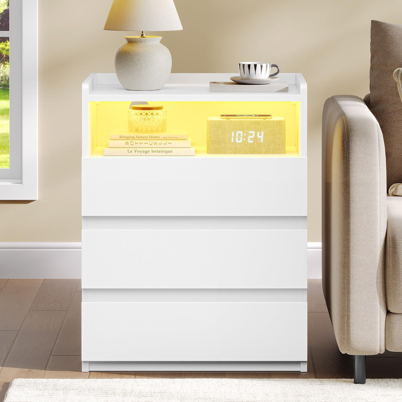 Metal Bedside Table, White