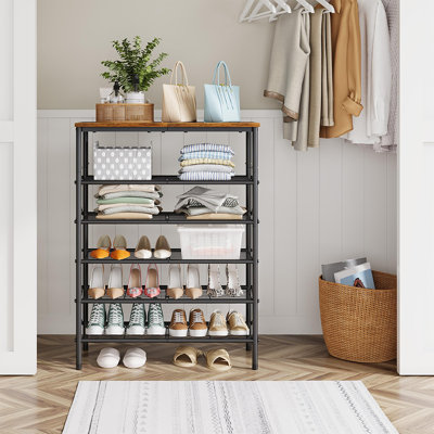 39.4 in. H 24-Pair 6-Tier Rustic Brown Metal Shoe Rack