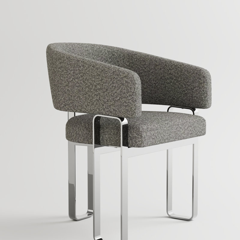 Chaise de salle à manger moderne et luxueuse avec accoudoirs rembourrés gris, Gris, Argent argent