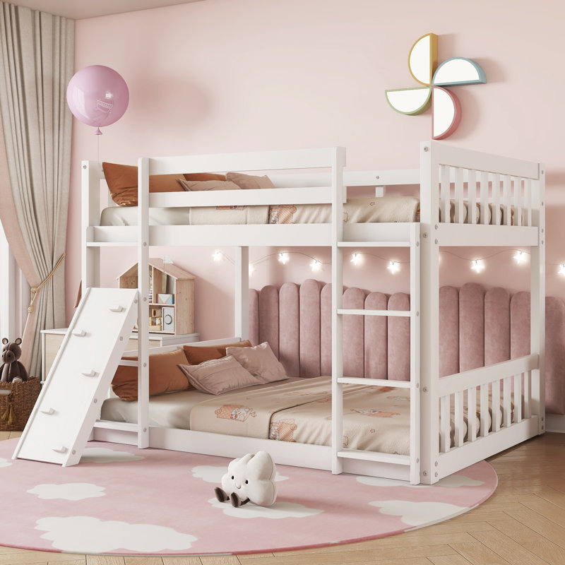 Lit superposé simple au-dessus de simple avec rampe d'escalade et garde-corps PlayNest, Blanc