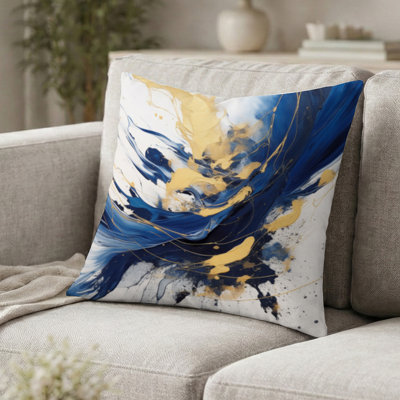 Coussin décoratif bleu foncé et doré Strokes V - coussin imprimé Fractals