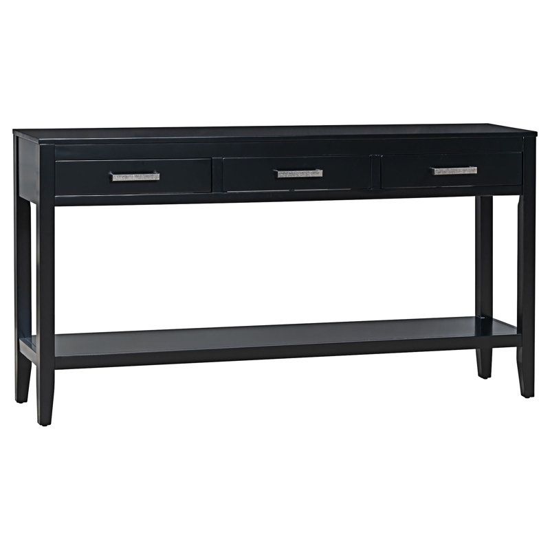 Console Table Entryway Table With Drawers And Bottom Shelf, Black