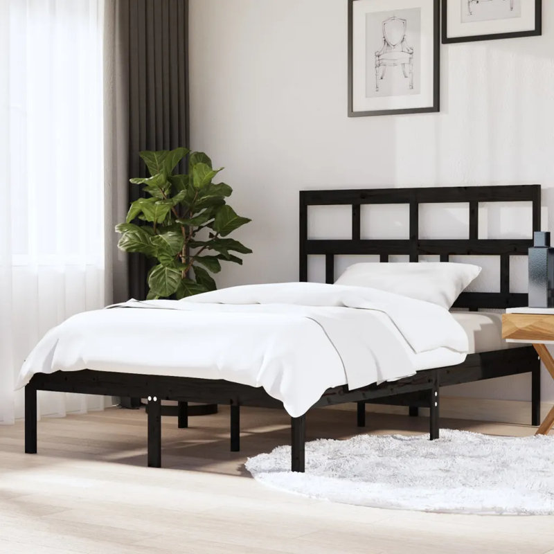 Bed Frame Solid Wood, black, Kingsize (5')