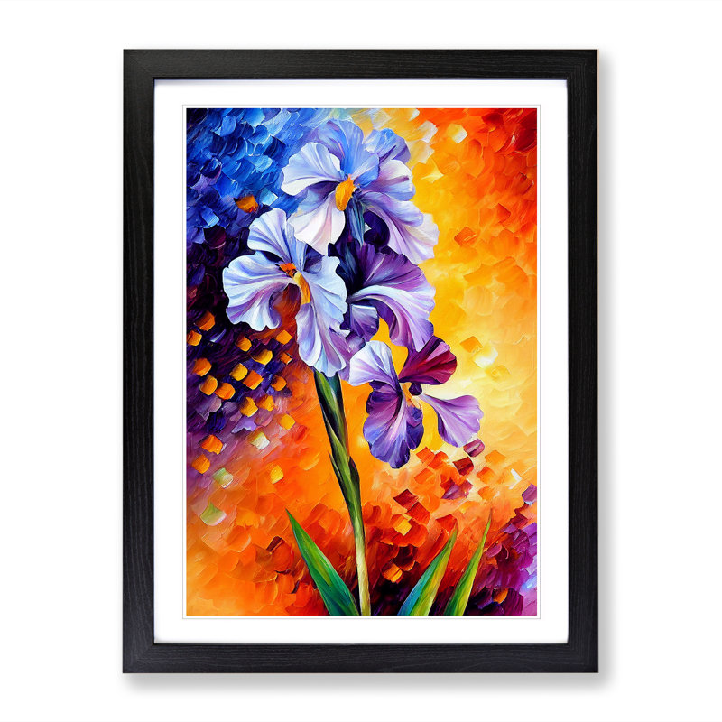 Kham Iris Flower Painted - Picture Frame Print, 34cm H x 25cm W x 2cm D, Black