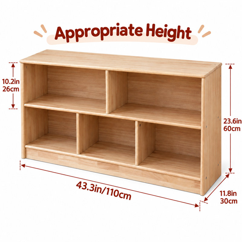 Étagère Montessori à 2 niveaux en bois d'hévéa 113,3 cm (L) x 30 cm (P) x 60 cm (H)