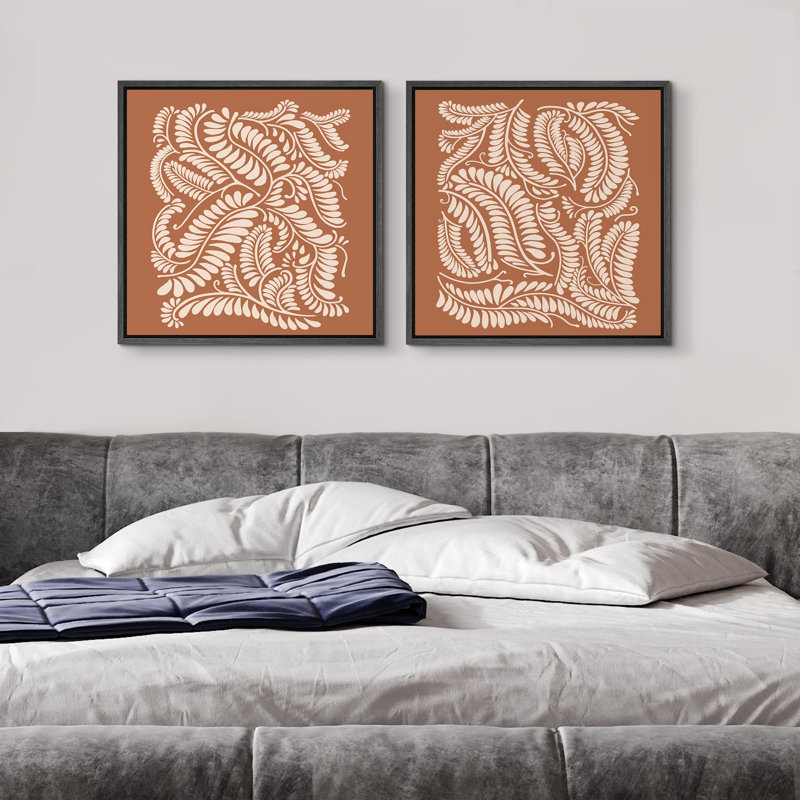 "Botanical Leaf Pattern Modern Art Minimalist" 2 pièces, H 24 po x l 24 po, Cadre flottant noir