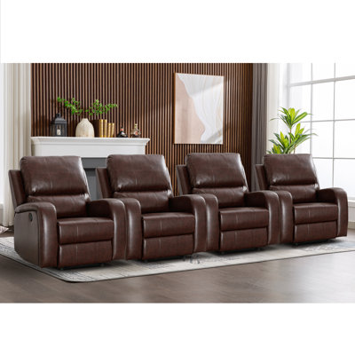 Saidou 36.1'' Wide Soft Vegan Leather Power Reclining Home Theater Seat